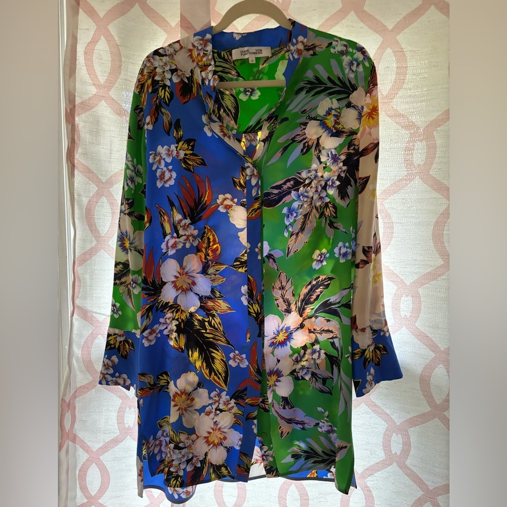 Floral DVF shirt dress w/ optional tie